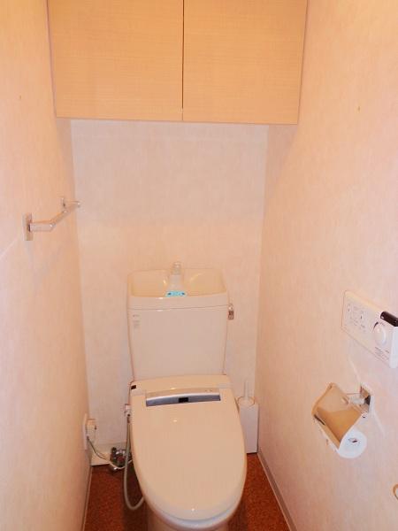 Toilet. Happy hanging cupboard with storage, WC of Washlet