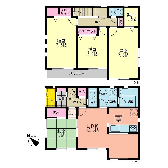 Floor plan. (1 Building), Price 34,800,000 yen, 4LDK, Land area 100.8 sq m , Building area 90.72 sq m