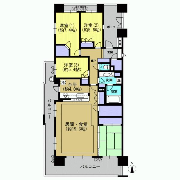 Floor plan. 4LDK, Price 52,800,000 yen, Footprint 109.58 sq m , Balcony area 29.76 sq m