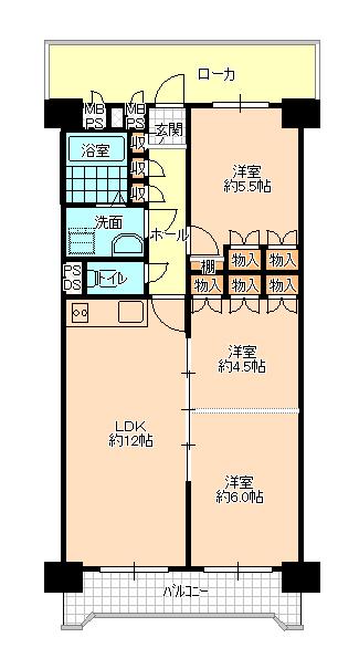 Floor plan. 3LDK, Price 17 million yen, Occupied area 63.27 sq m , 3LDK from the balcony area 7.2 sq m variable space possible 1LDK