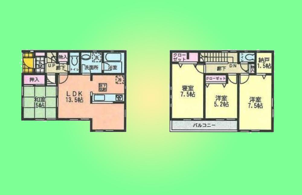 Floor plan. (1 Building), Price 34,800,000 yen, 4LDK, Land area 100.8 sq m , Building area 90.72 sq m