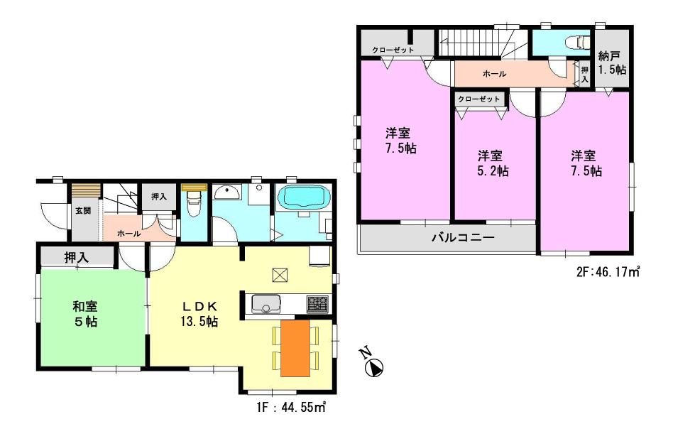 Floor plan. Price 34,800,000 yen, 4LDK, Land area 100.8 sq m , Building area 90.72 sq m