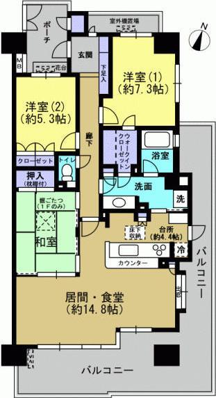 Floor plan. 3LDK, Price 39,800,000 yen, Occupied area 89.45 sq m , Good Floor balcony area 30.2 sq m usability