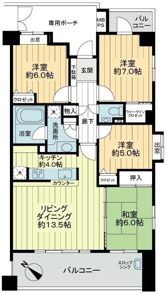 Floor plan. 4LDK, Price 34,900,000 yen, Occupied area 90.03 sq m , Balcony area 18.91 sq m