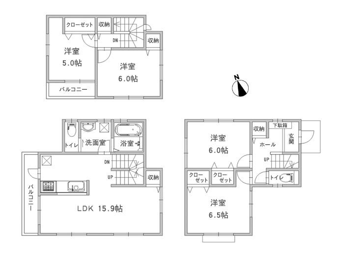 Floor plan. (Building 2), Price 37,800,000 yen, 4LDK, Land area 72.44 sq m , Building area 104.89 sq m