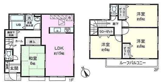 Floor plan. 43,800,000 yen, 4LDK, Land area 141.14 sq m , Spacious LDK of building area 99.78 sq m face-to-face kitchen type! It is reserved all the rooms 6 quires more. 