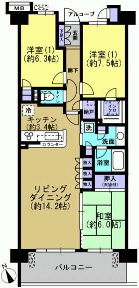 Floor plan. 3LDK, Price 35,800,000 yen, Occupied area 83.86 sq m , Balcony area 13 sq m housing wealth