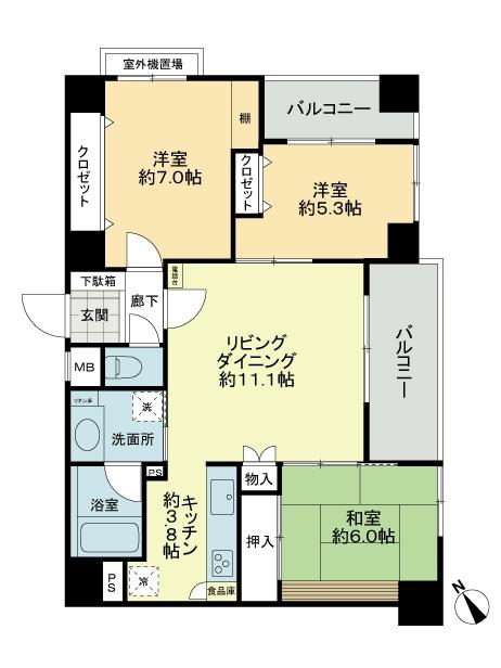Floor plan. 3LDK, Price 32,900,000 yen, Occupied area 73.54 sq m , Balcony area 10.31 sq m