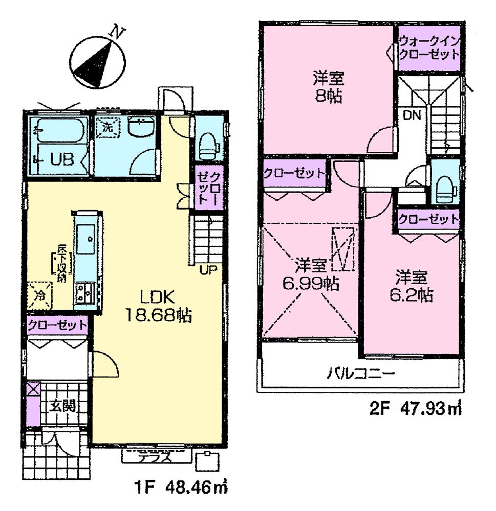 Floor plan. (3 Building), Price 36,800,000 yen, 3LDK, Land area 165.25 sq m , Building area 96.39 sq m