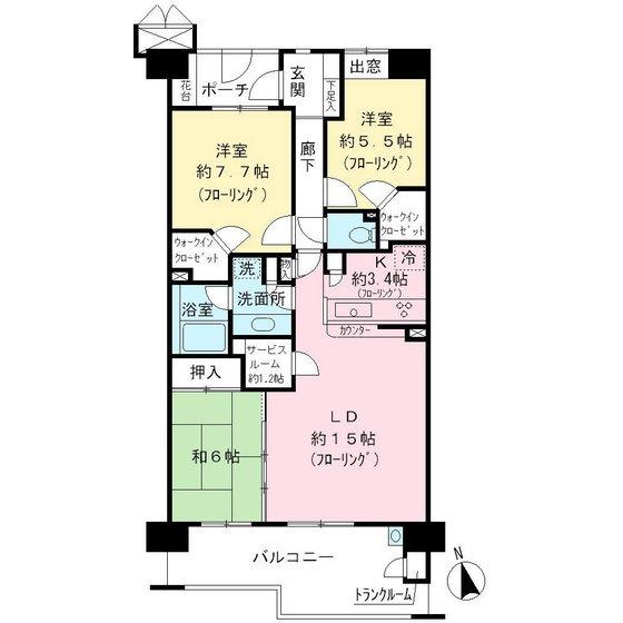 Floor plan. 3LDK, Price 27,800,000 yen, Occupied area 84.46 sq m , Balcony area 15.39 sq m