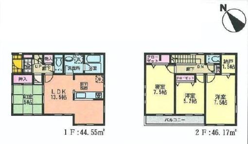Floor plan. 34,800,000 yen, 4LDK, Land area 100.8 sq m , Building area 90.72 sq m