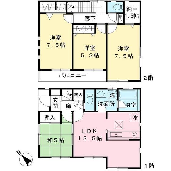 Floor plan. 34,800,000 yen, 4LDK, Land area 100.8 sq m , Building area 90.72 sq m