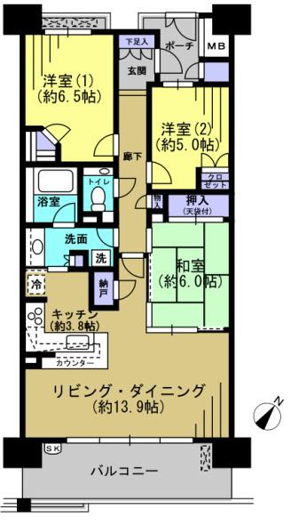 Floor plan. 3LDK, Price 27,800,000 yen, 3LDK in the occupied area 80.8 sq m L type kitchen ・ 80.80 sq m