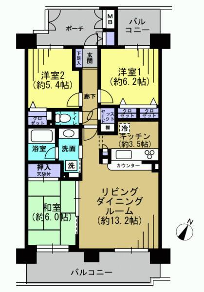 Floor plan. 3LDK, Price 33 million yen, Occupied area 73.83 sq m , Balcony area 17.05 sq m