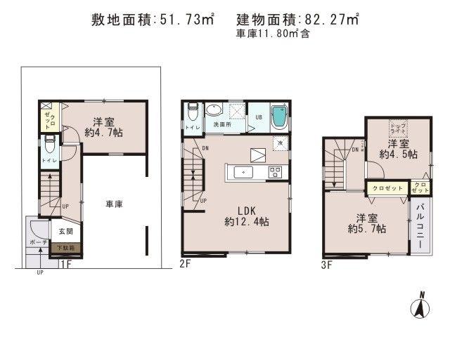 Floor plan. 34,800,000 yen, 3LDK, Land area 51.73 sq m , Building area 82.27 sq m
