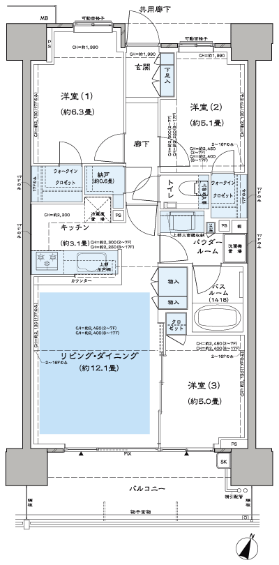 Floor: 3LD ・ K + N (storeroom) + 2WIC (walk-in closet), the occupied area: 70.53 sq m, Price: 49,500,000 yen, now on sale
