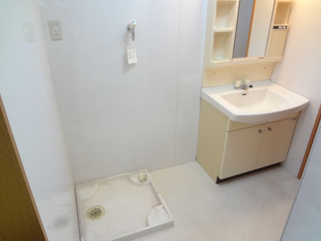 Washroom. Wash basin in undressing space, There are washing machine Storage