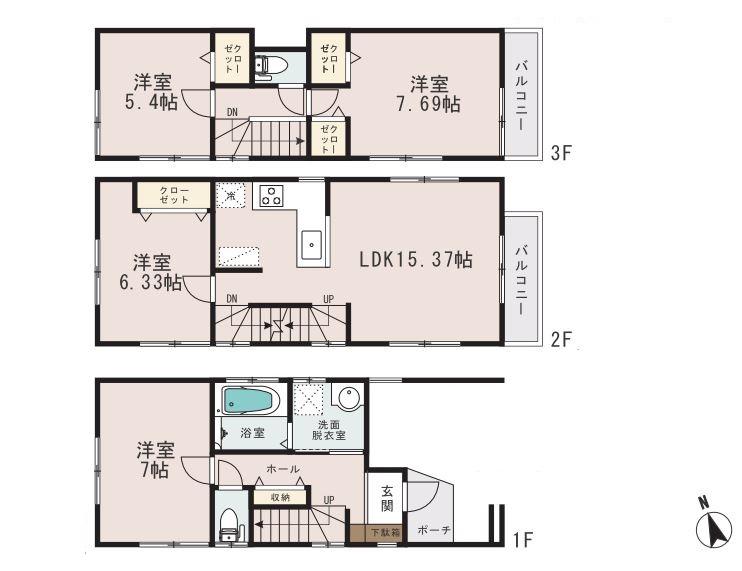 Floor plan. (A Building), Price 39,800,000 yen, 4LDK, Land area 65.56 sq m , Building area 109.16 sq m