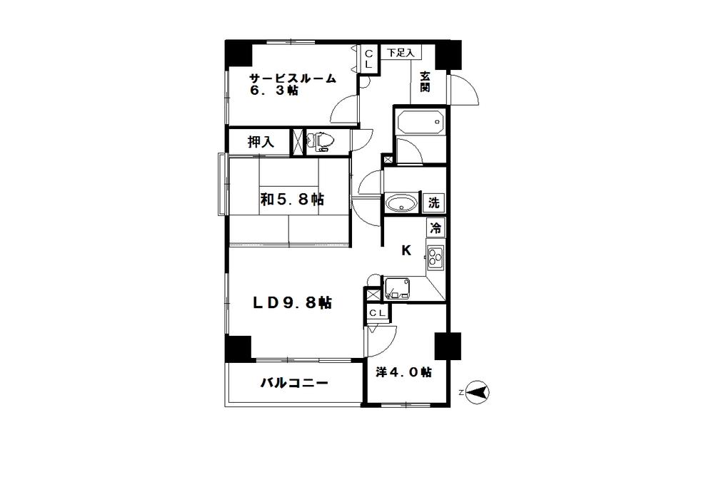Floor plan. 3LDK, Price 25,500,000 yen, Occupied area 63.61 sq m , Balcony area 4.95 sq m