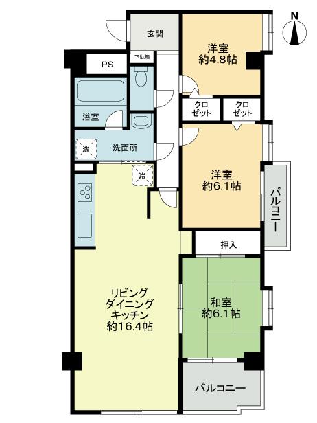 Floor plan. 3LDK, Price 19,800,000 yen, Occupied area 76.51 sq m , Balcony area 6.65 sq m