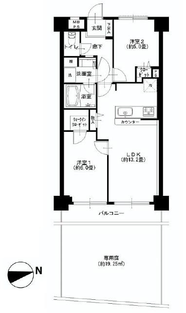 Floor plan. 2LDK, Price 26,900,000 yen, Occupied area 55.55 sq m , Balcony area 6.05 sq m