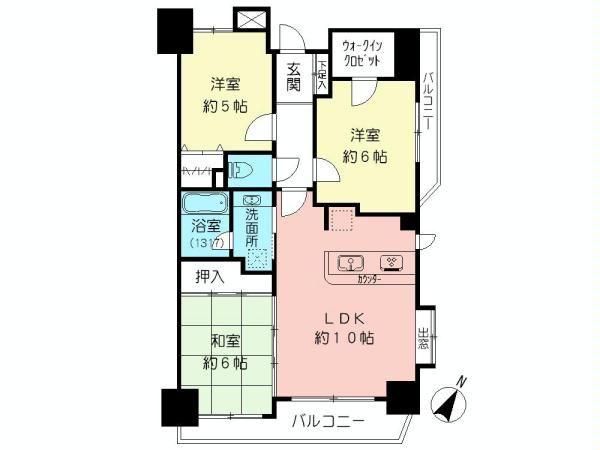 Floor plan. 3LDK, Price 33,900,000 yen, Occupied area 65.57 sq m , Balcony area 10.17 sq m Mato