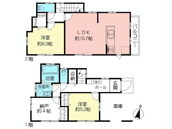 Floor plan. (1 Building), Price 37,800,000 yen, 3LDK, Land area 75.9 sq m , Building area 87.46 sq m