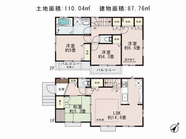 Floor plan. (9 Building), Price 53,800,000 yen, 4LDK, Land area 110.04 sq m , Building area 87.76 sq m