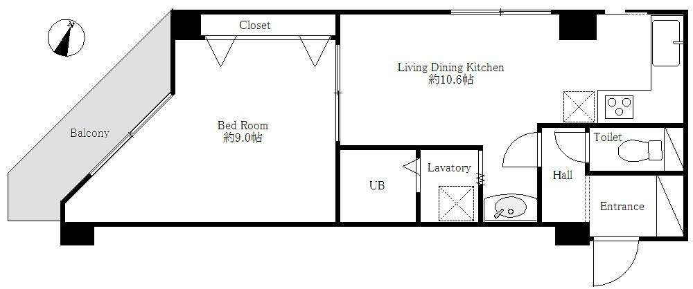 Floor plan. 1LDK, Price 19,800,000 yen, Occupied area 46.42 sq m , Balcony area 5 sq m