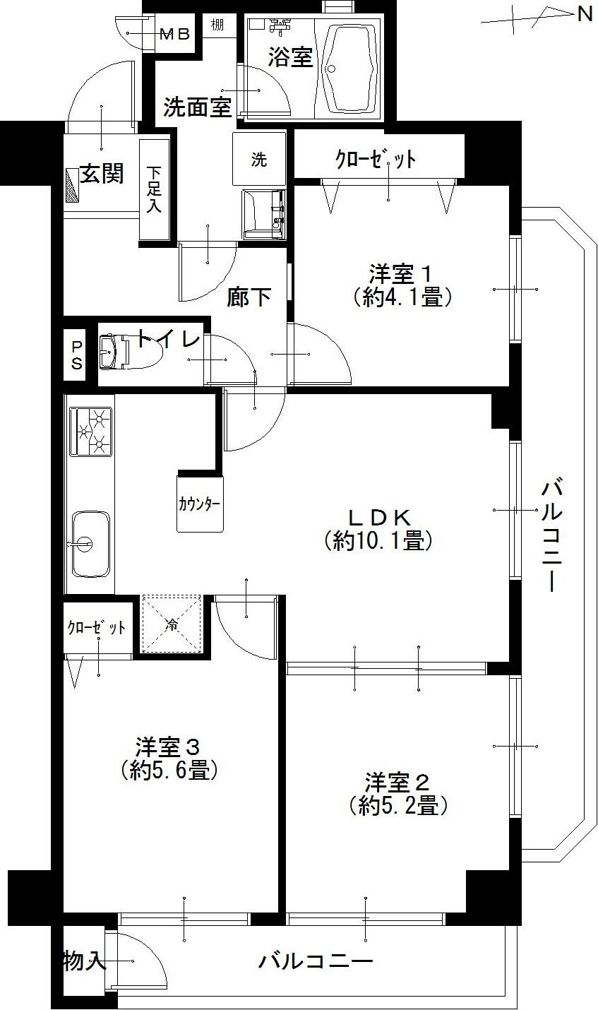 Floor plan. 3LDK, Price 25,900,000 yen, Occupied area 57.15 sq m , Balcony area 11.25 sq m