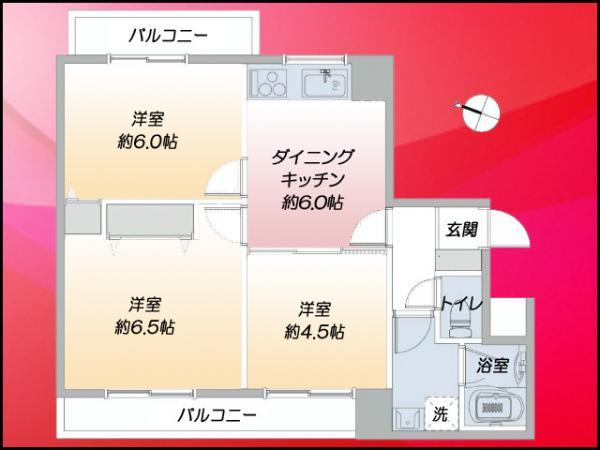 Floor plan. 3DK, Price 17.8 million yen, Occupied area 49.82 sq m , Balcony area 10.08 sq m