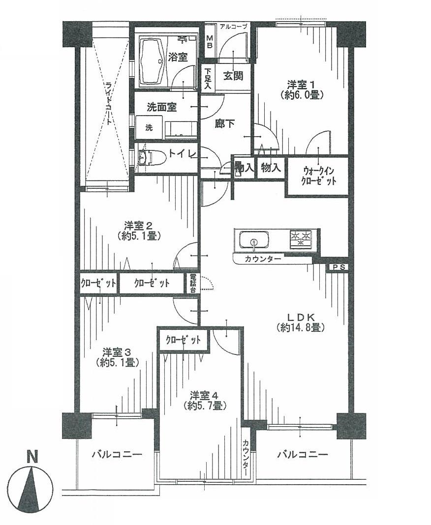 Floor plan. 4LDK, Price 36,900,000 yen, Occupied area 78.59 sq m , On the balcony area 8.66 sq m storage rich floor plan, Living space is also neat spacious