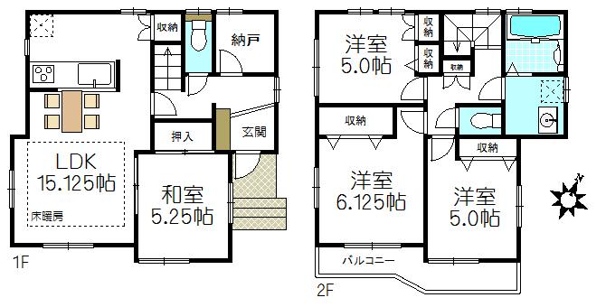 Floor plan. (1 Building), Price 54,800,000 yen, 4LDK, Land area 100.1 sq m , Building area 95.23 sq m
