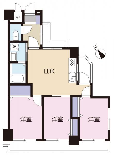 Floor plan. 3LDK, Price 27,800,000 yen, Occupied area 56.87 sq m , Balcony area 11.81 sq m