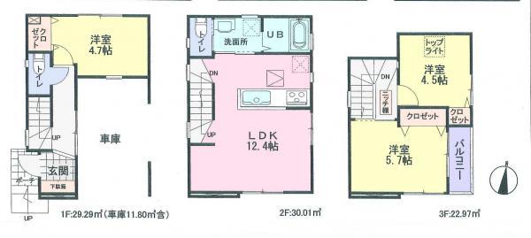 Floor plan. 34,800,000 yen, 3LDK, Land area 51.73 sq m , Building area 82.27 sq m