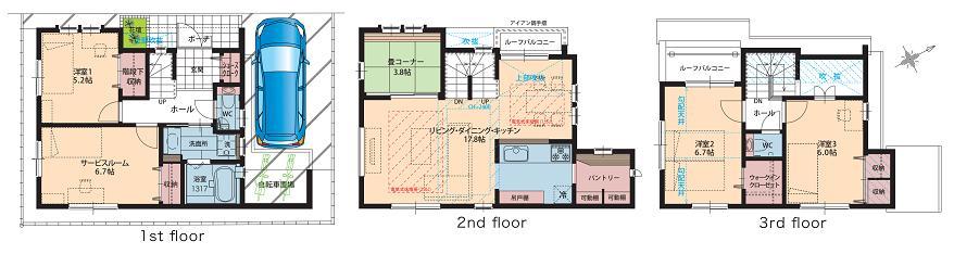 Floor plan. 53,800,000 yen, 3LDK + S (storeroom), Land area 74.41 sq m , Building area 110.43 sq m