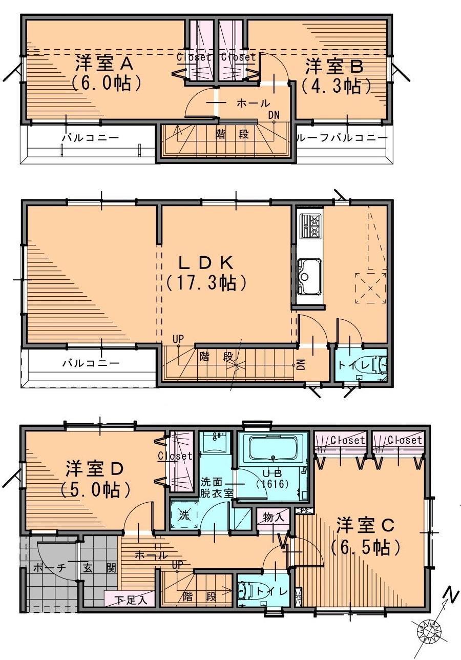 Floor plan. (5 Building), Price 41,900,000 yen, 4LDK, Land area 93.18 sq m , Building area 98.04 sq m