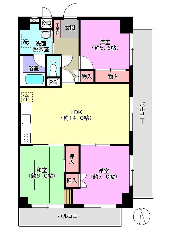 Floor plan. 3LDK, Price 25,800,000 yen, Occupied area 73.26 sq m , Balcony area 19.47 sq m