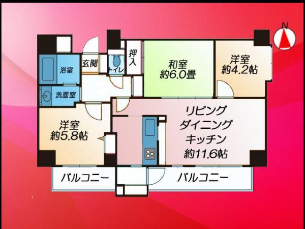 Floor plan. 3LDK, Price 33,300,000 yen, Occupied area 67.18 sq m , Balcony area 11.19 sq m