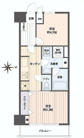 Floor plan. 2K, Price 16,900,000 yen, Footprint 36 sq m , Balcony area 4.08 sq m