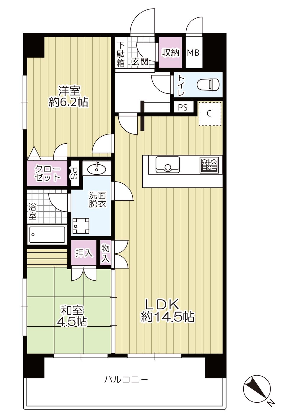 Floor plan. 2LDK, Price 22,800,000 yen, Occupied area 56.16 sq m , Balcony area 8.54 sq m square room