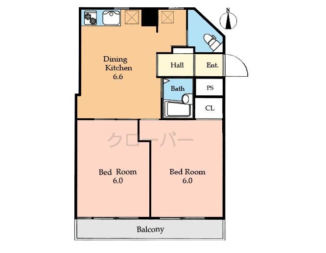 Floor plan. 2DK, Price 13.8 million yen, Occupied area 40.29 sq m , Balcony area 5.3 sq m
