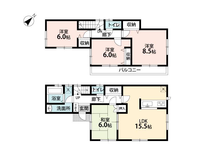Floor plan. (4 Building), Price 44,800,000 yen, 4LDK, Land area 98.09 sq m , Building area 97.6 sq m