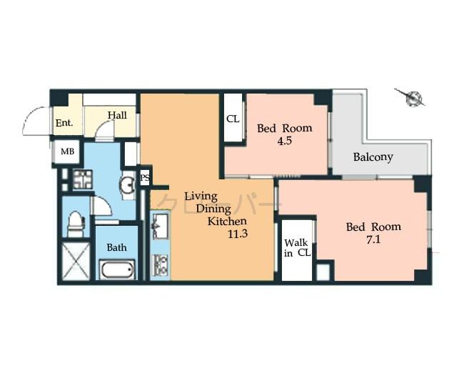 Floor plan. 2LDK, Price 23.8 million yen, Footprint 54.8 sq m , Balcony area 6.35 sq m