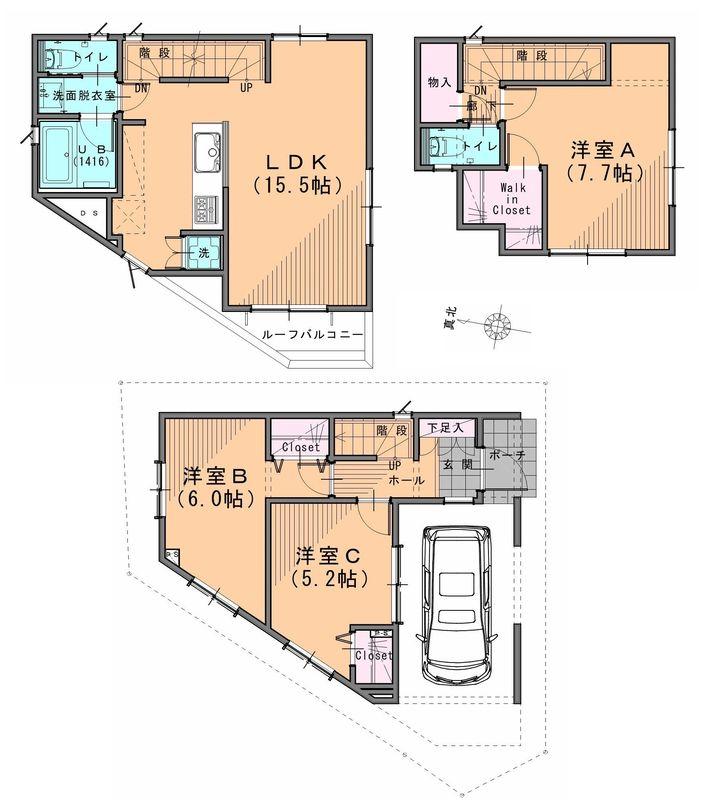 Floor plan. 44,900,000 yen, 3LDK, Land area 60.4 sq m , Building area 97.54 sq m
