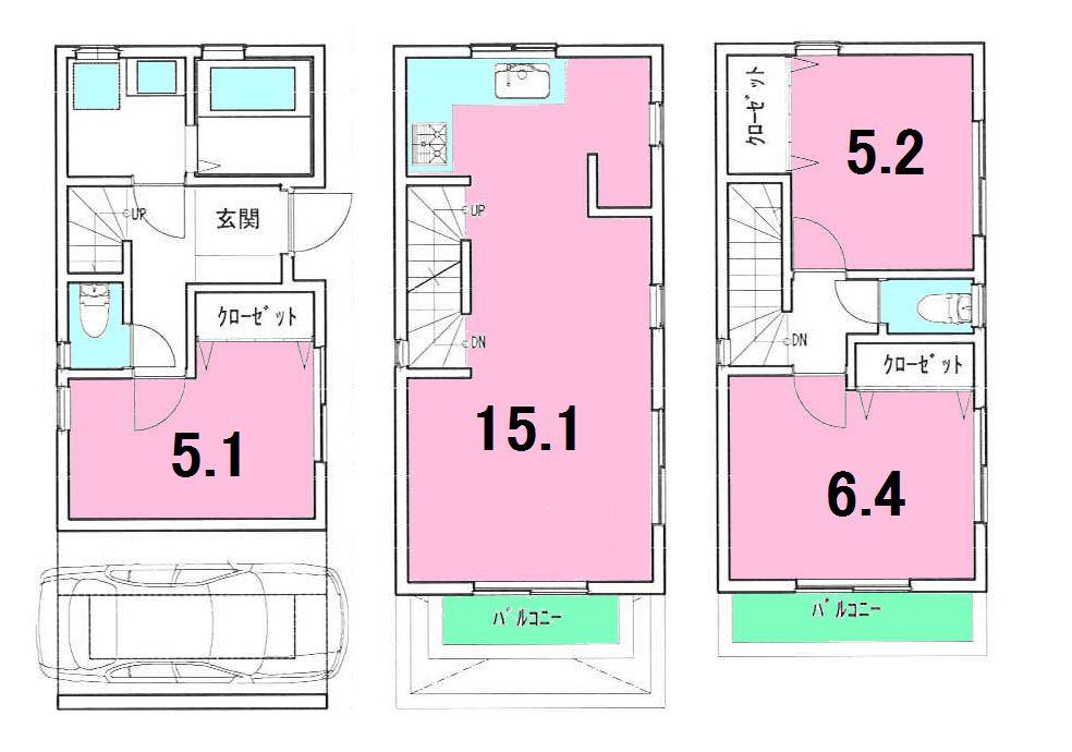 Floor plan. (A Building), Price 27,800,000 yen, 3LDK, Land area 45.14 sq m , Building area 83.43 sq m