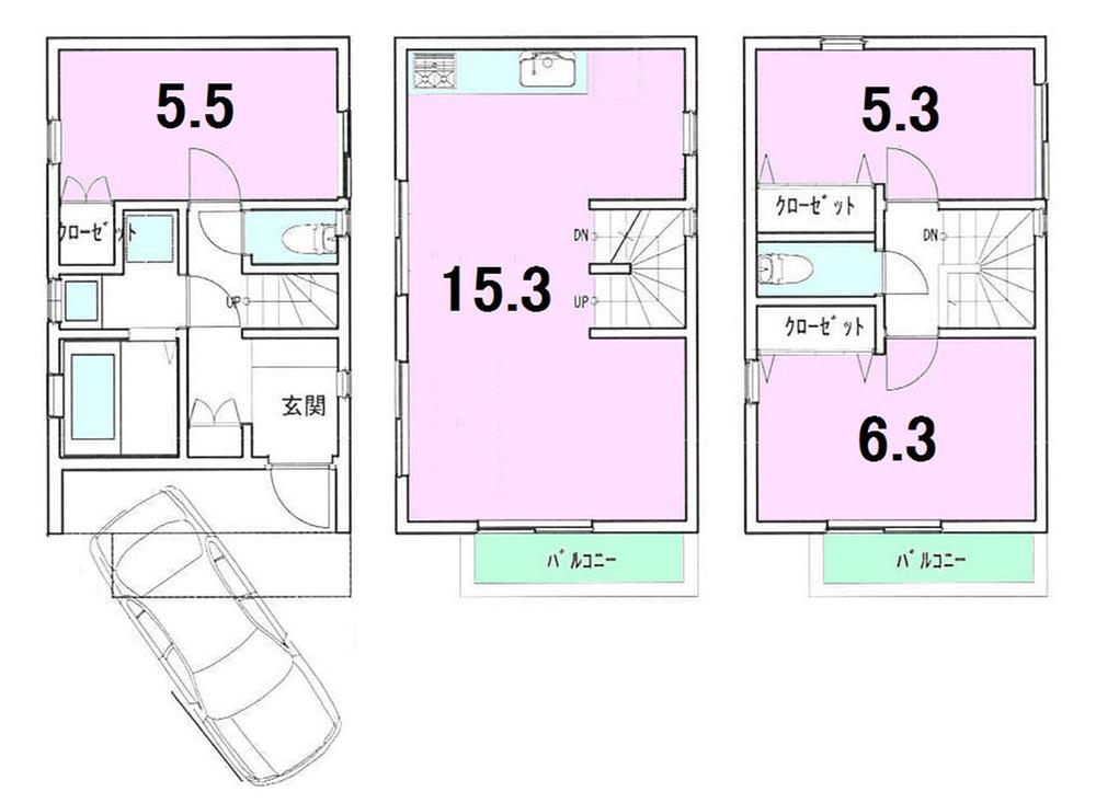 Floor plan. (B Building), Price 32,500,000 yen, 3LDK, Land area 45.71 sq m , Building area 80.78 sq m