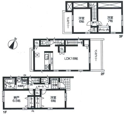 Floor plan. 49,800,000 yen, 3LDK + S (storeroom), Land area 89.3 sq m , Building area 104.74 sq m