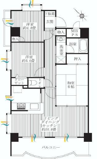 Floor plan. 3LDK, Price 29,800,000 yen, Occupied area 63.41 sq m , Balcony area 9.19 sq m