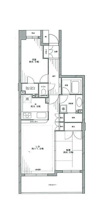 Floor plan. 2LDK, Price 31,800,000 yen, Occupied area 62.43 sq m , Balcony area 10.44 sq m